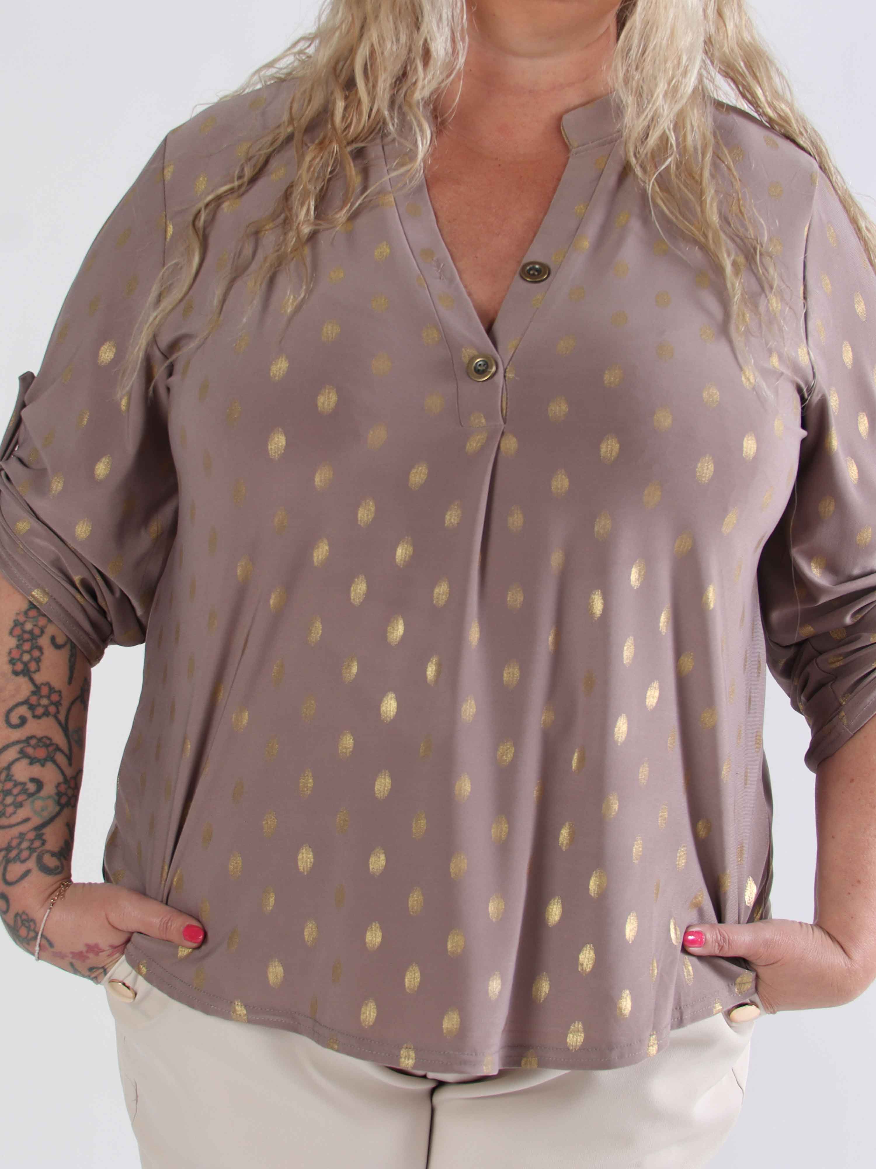 Ebba Gold Shirt - Elastisk plus size bluse med guld dutter